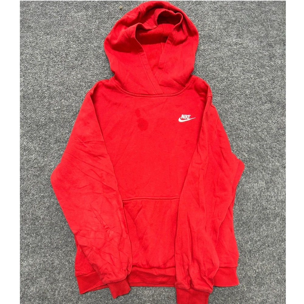 Nike Hoodie Boys Size XL Red Fleece Pullover Kangaroo Pocket Athletic Casual